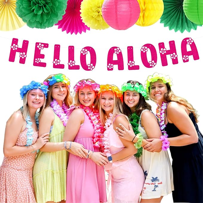 Hawaiian Aloha Luau Flamingo Party Decorations Supplies 21pcs Hello