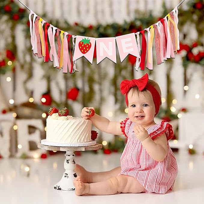 Strawberry First Birthday High Chair Banner Berry Themed Party Decor