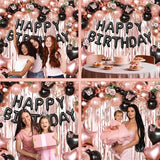 Rose Gold and Black Birthday Decorations for Women Girls Pearl