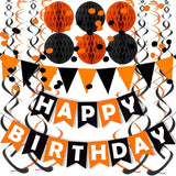 Fecedy Black Orange Happy Birthday Banner Paper Triangle Flag Bunting