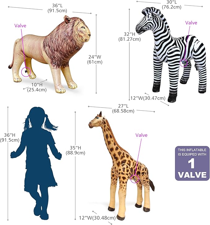 Jet Creations 3 pack Giraffe Zebra Lion safari Great for pool party