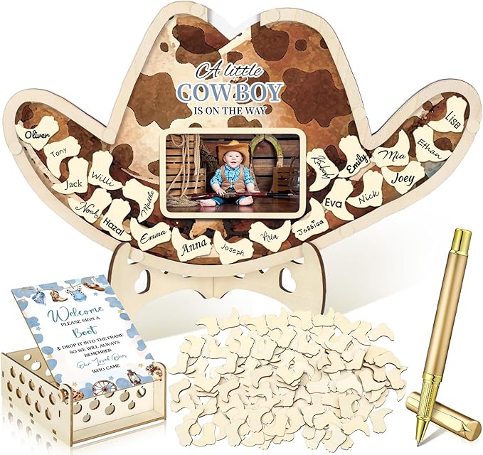 63 Pcs Cowboy Baby Shower Guest Book Alternatives Set Baby Shower