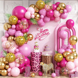 Hot Pink Cheetah Print Balloon Arch Kit, Pink Gold Balloons Garland