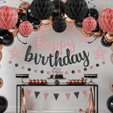 Rose Gold and Black Birthday Party Decorations Set Happy Birthday