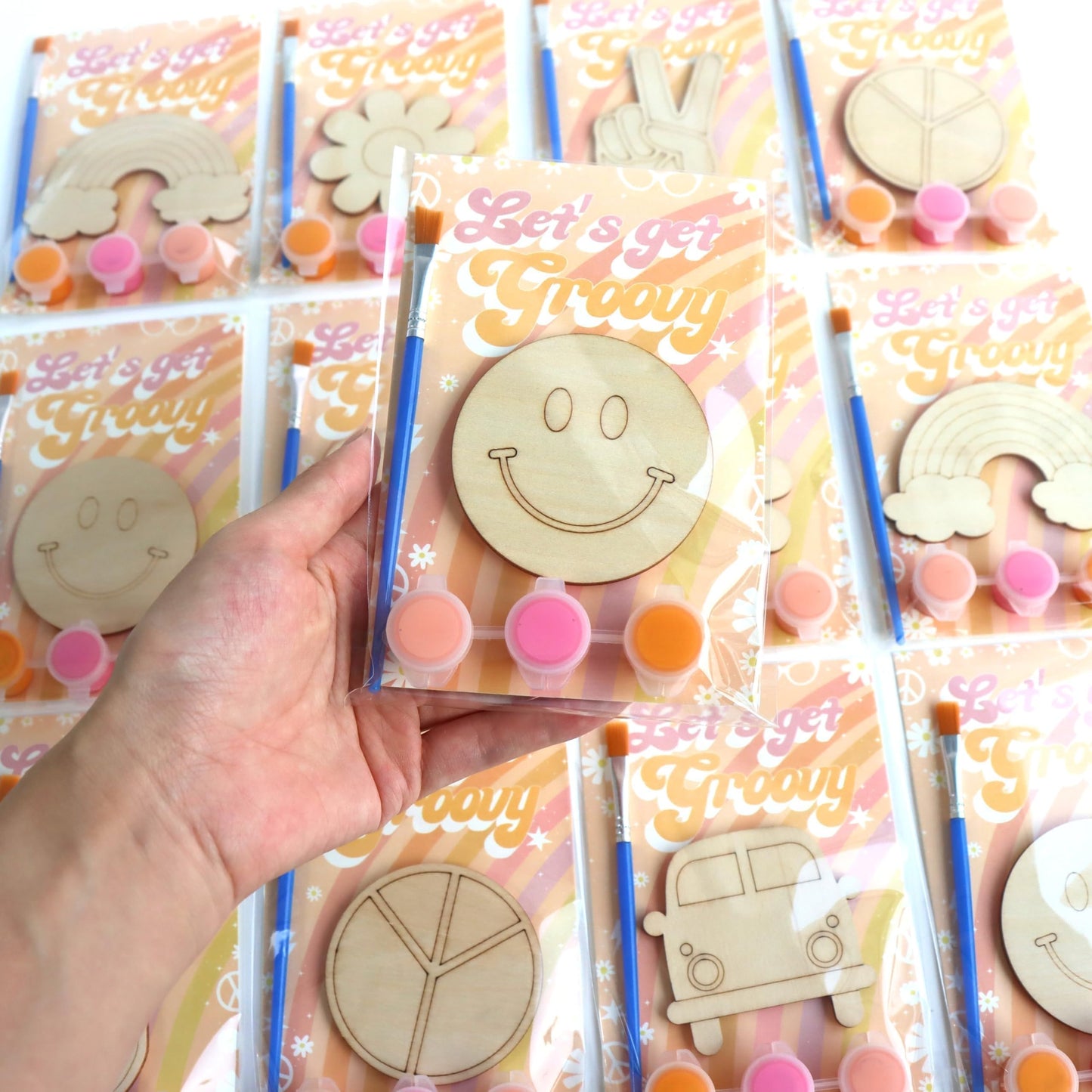 BOIKOKY 12 Pack Pre-Packaged Groovy Party Favors, Wooden Retro Cutouts