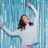 Voircoloria 3 Pack 3.3x8.2 Feet Light Blue Foil Fringe Backdrop