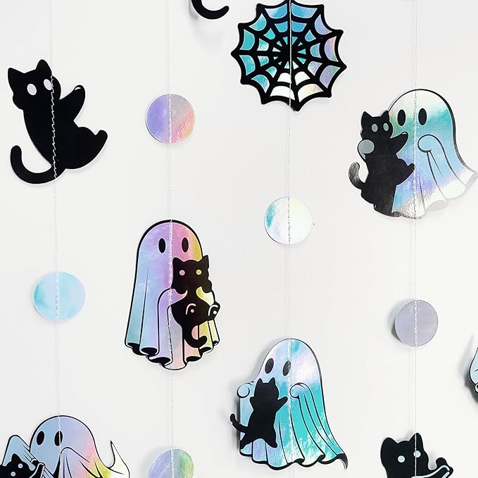 Iridescent Black Halloween Decorations Holographic Ghost Black Cat