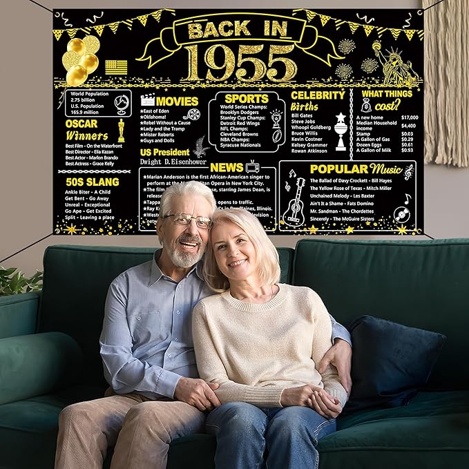 DARUNAXY 71st Birthday Black Gold Party Decoration, Back in 1955