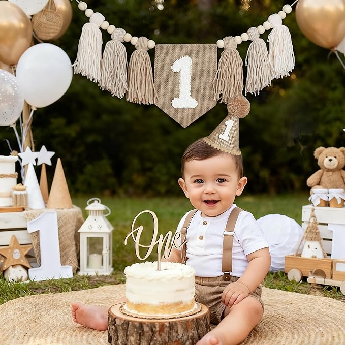 1st Birthday Decorations Boys High Chair Banner With One Cake Topper