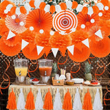 ZERODECO Party Decorations, 41 Pcs Orange Papar Fans Pompoms Garlands