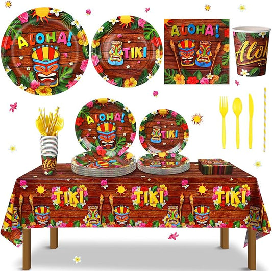 130 Pcs Hawaiian Party Decorations Luau Plates and Napkins Party