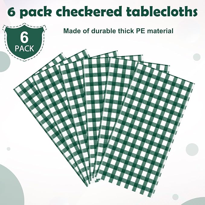 6pcs 54X108inch Dark Green Checkered Tablecloth,Green Gingham