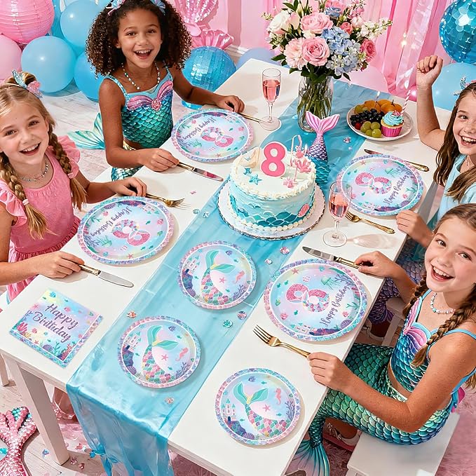 Grencian 96PCS Mermaid Birthday Party Decorations Mermaid 8th