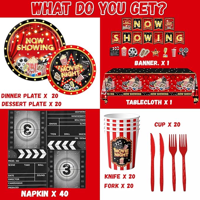 Movie Night Supplies Drive In Movie Party Tableware Set Include Now