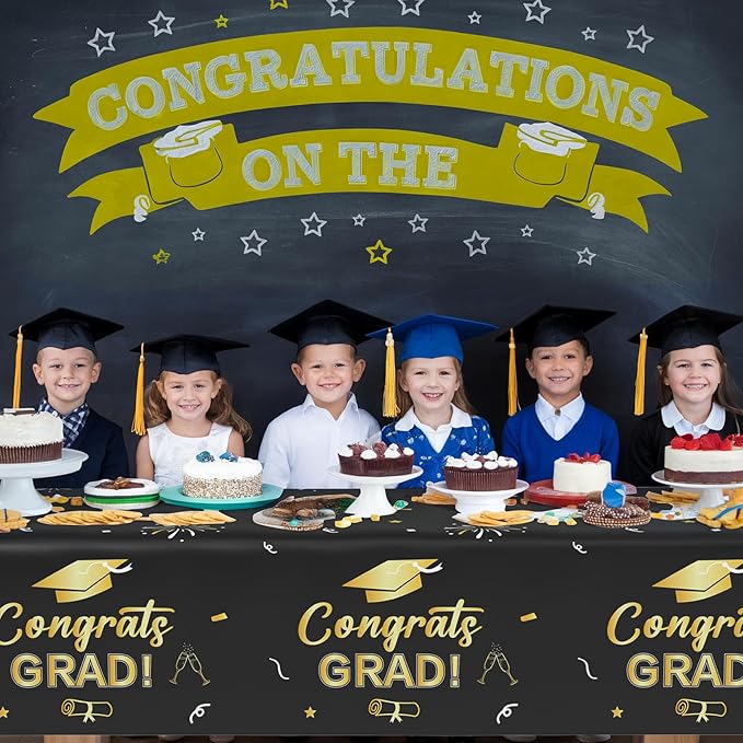 Slergut Graduation Tablecloth 3 Pack, Black and Gold Graduation