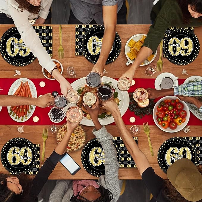 96PCS 60th Birthday Party Decoration Set Table Tableware Supplies