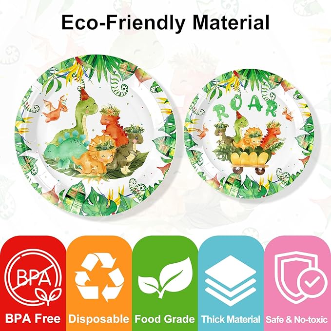 194 Pcs Dinosaur Birthday Decorations Includes Disposable Dinosaur