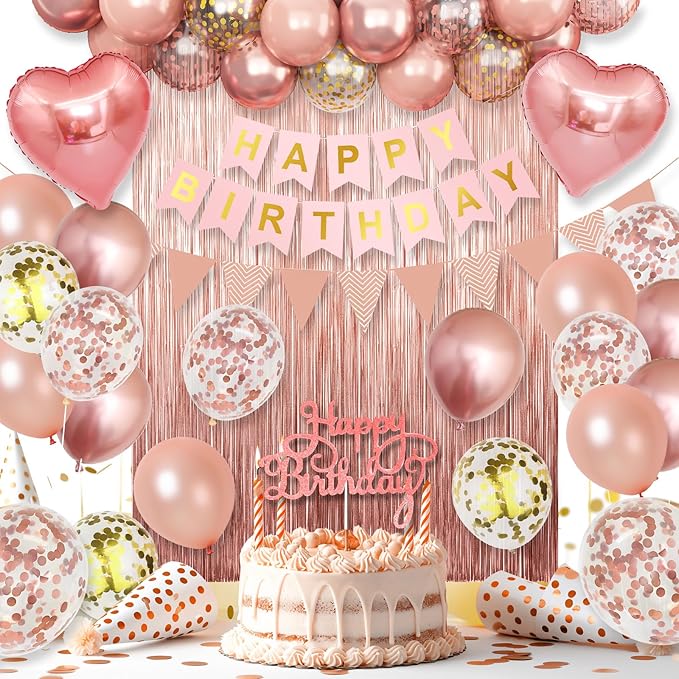 Rose Gold Birthday Decorations for Girls,Happy Birthday Party