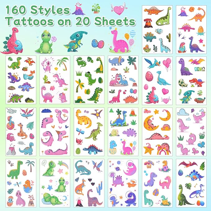 Ozepao Dinosaur Glitter Temporary Tattoos for Kids - 160 Styles -