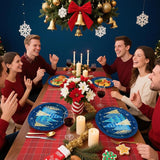 50Pcs Blue Christmas Tree Oval Plates 10” x 12” Christmas Tree Heavy