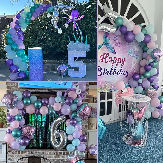 100pcs Mermaid Balloons 12 inch Purple Pink Teal Balloons Set