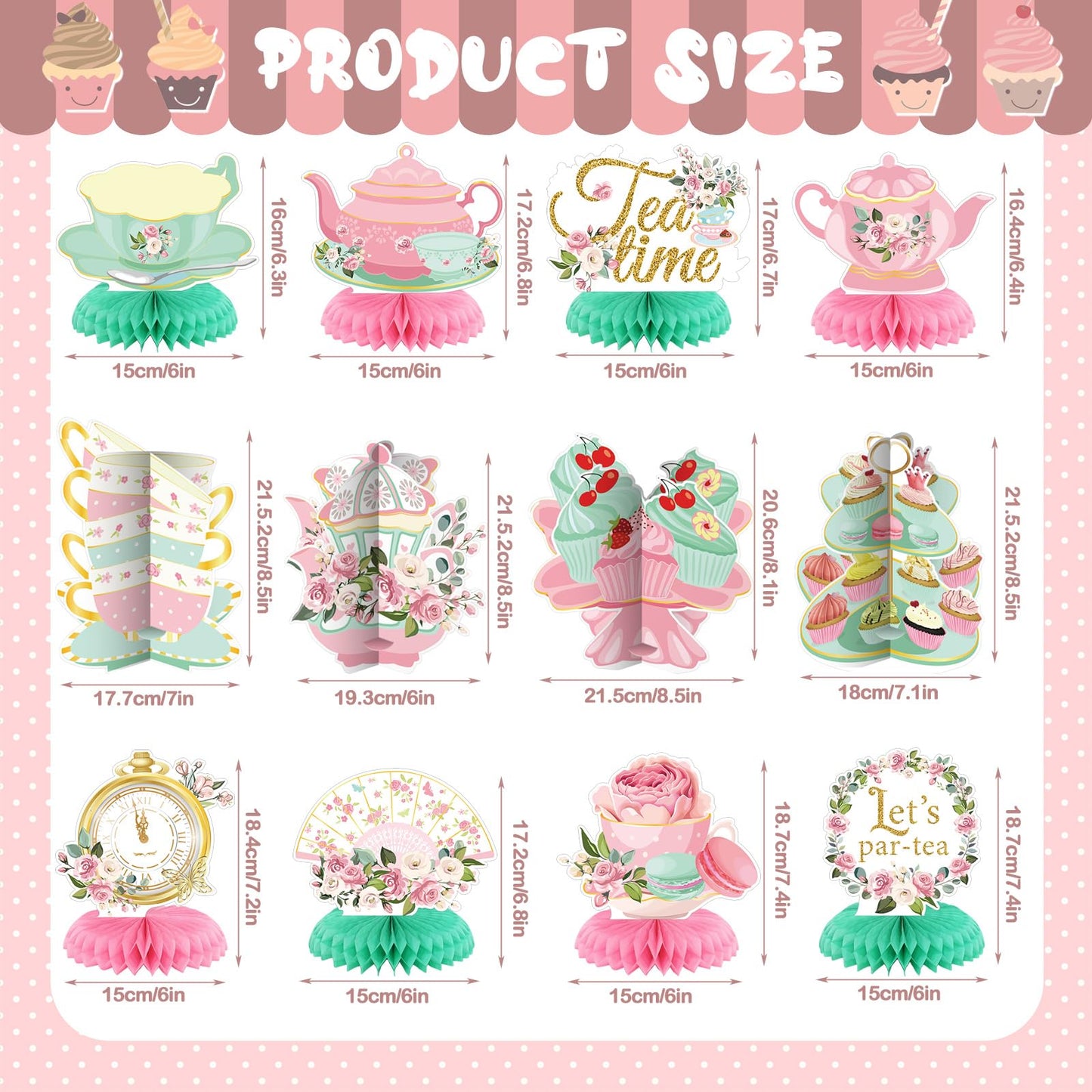 Liliful 12 Pcs Tea Party Decorations Floral Teapot Honeycomb