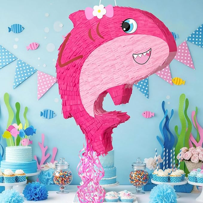 WERNNSAI Pink Shark Piñata - Girl Shark Party Piñata Game Ocean