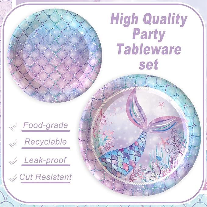 120PCS Mermaid Themed Party Supplies for Girls Baby Shower Under the