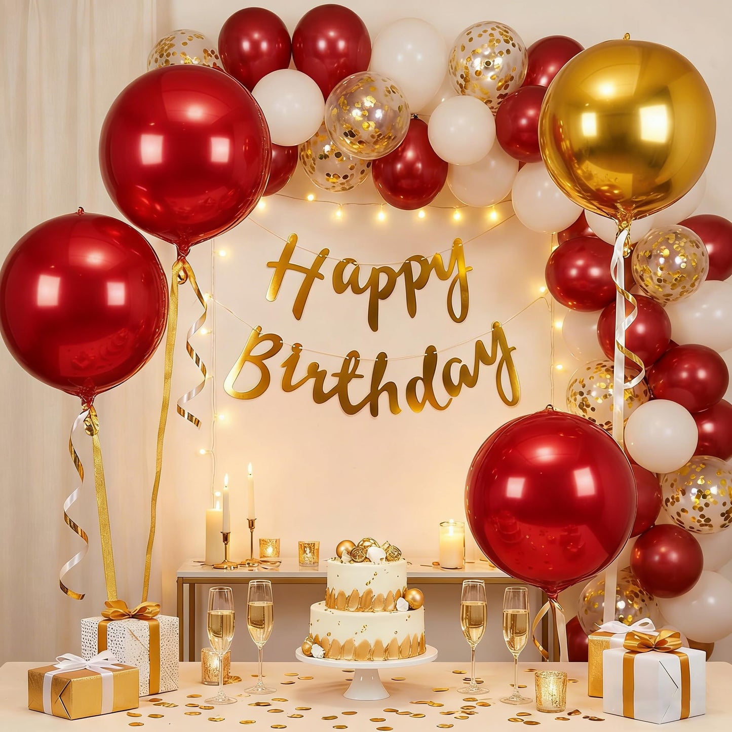 Metallic Red Round Foil Balloons, 22" Large 4D Sphere Mylar Balloons
