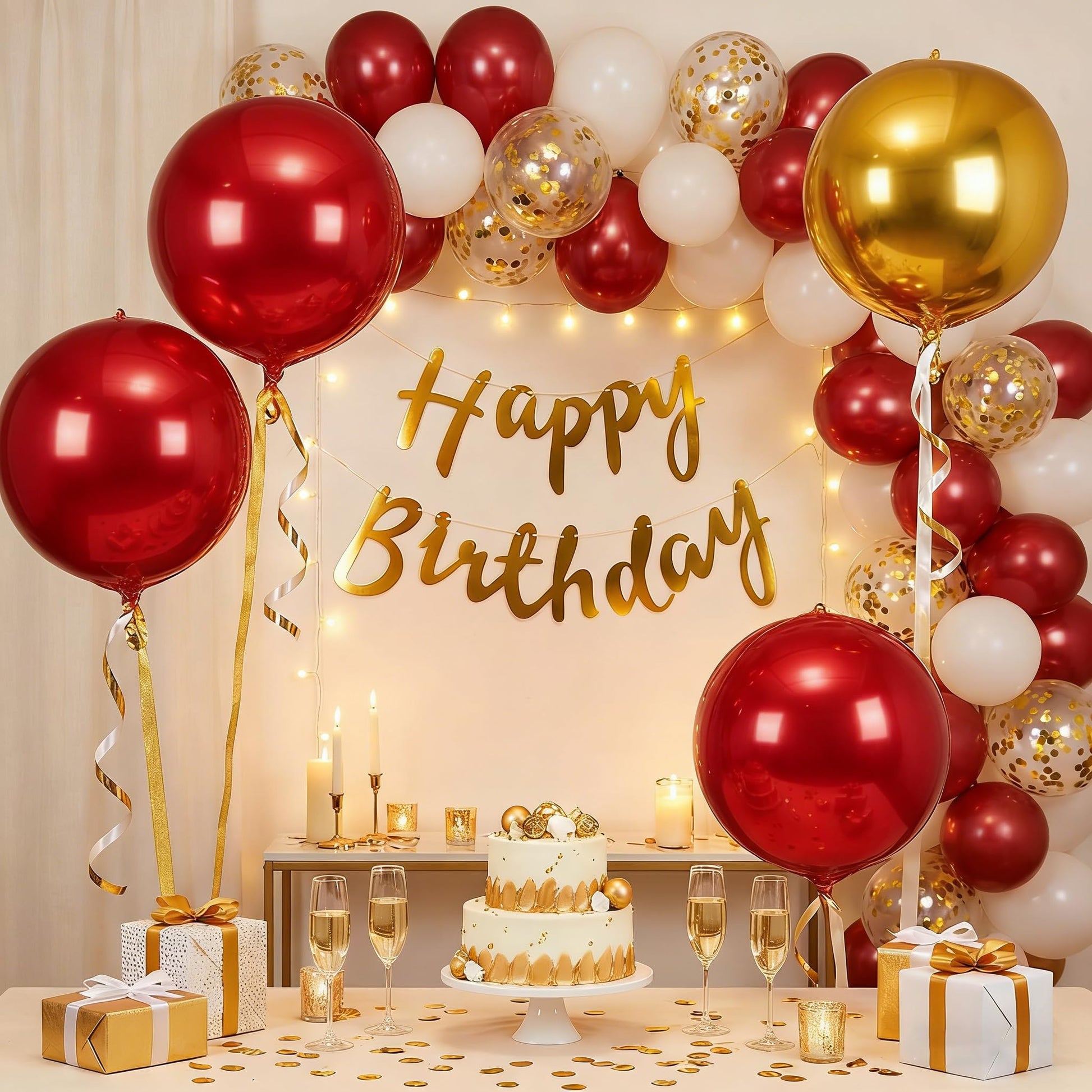 Metallic Red Round Foil Balloons, 22" Large 4D Sphere Mylar Balloons