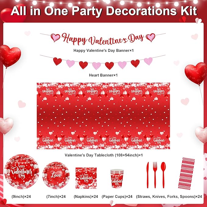 Valentine's Party Decorations 196 Pcs Valentines Plates and Napkins