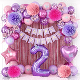 Pink Purple 2nd Birthday Party Decorations for Girls Number 2
