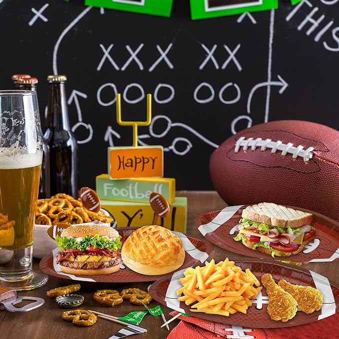 100 PCS Football Party Decorations Large Shape Plates Touch Down