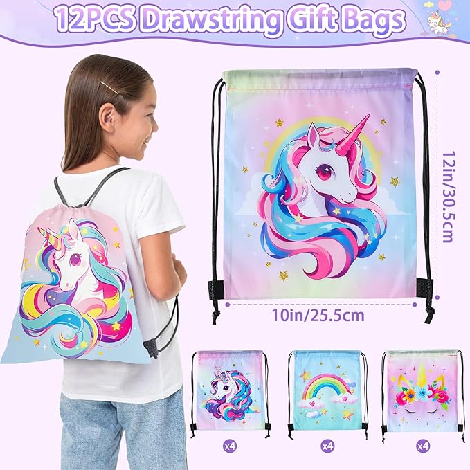 12 Sets Unicorn Party Favors Birthday Supplies for Girls Kid