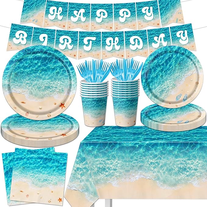 Beach Party Supplies 142Pcs Ocean Waves Birthday Party Supplies