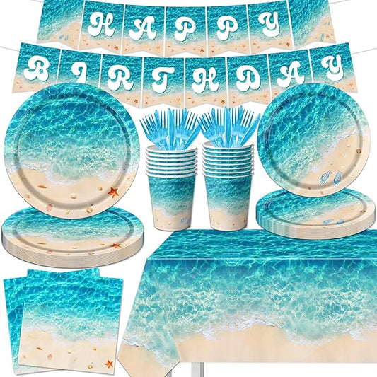 Beach Party Supplies 142Pcs Ocean Waves Birthday Party Supplies