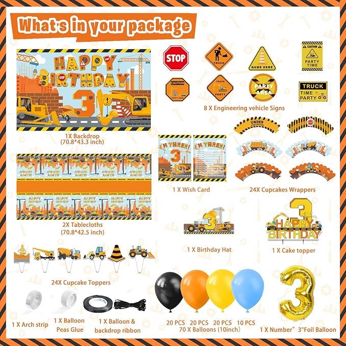 Construction Birthday Party Supplies for 3 Year Old Boy 139 Pcs Dump