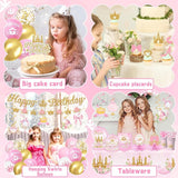 196Pcs Princess Birthday Party Decorations Serves 24 Pink Princess
