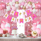 Pink Gold Birthday Party Decorations, Happy Birthday Banner, Pink