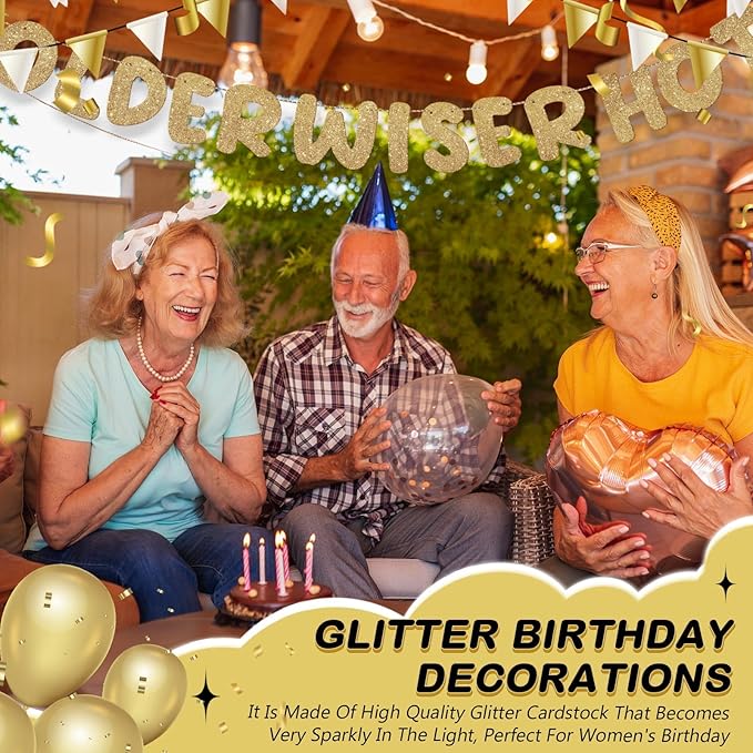 Fulmoon Set of 3 Pre Strung Older Wiser Hotter Glitter Banner Funny #1