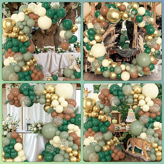 Amandir 153pcs Green Brown Balloon Garland Arch Kit, Different Sizes
