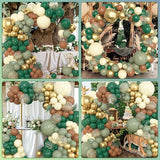 Amandir 153pcs Green Brown Balloon Garland Arch Kit, Different Sizes
