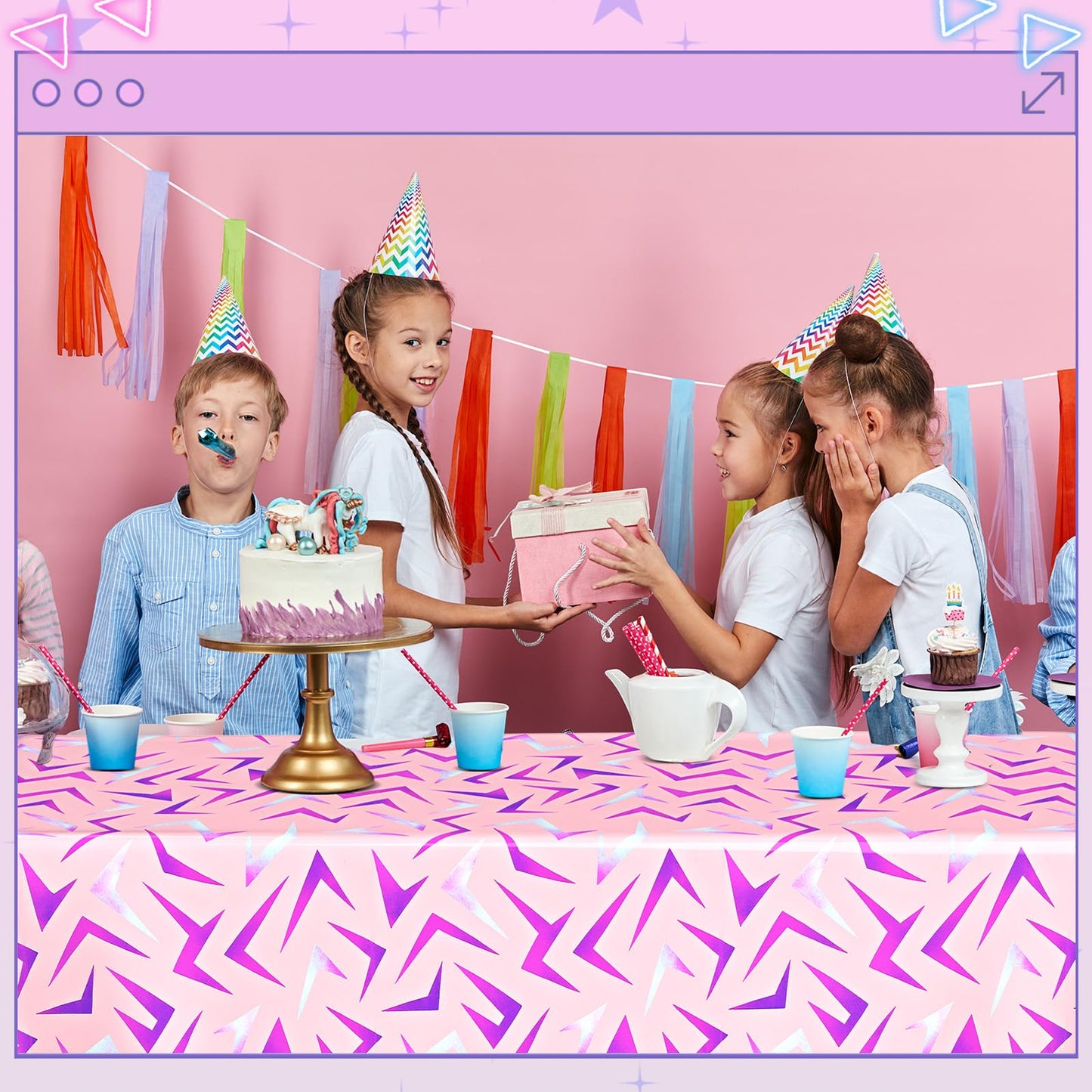 Gilprop 4 Pcs Kpop Pink Lightning Crack Birthday Party Tablecloth