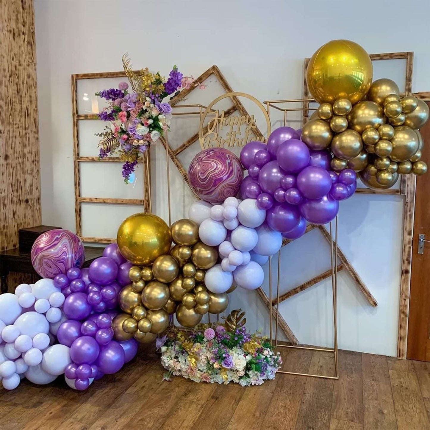 Purple Gold Balloon Garland Arch Kit, Metallic Gold and Latex Purple