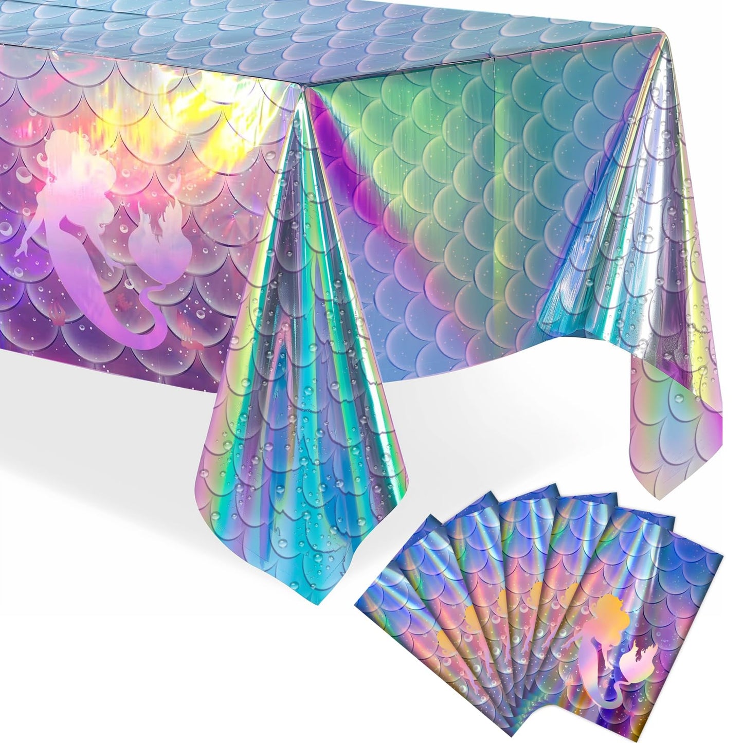 iCrius Mermaid Tablecloth, 6pcs - Disposable Iridescent Tablecloth -