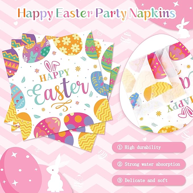 Happy Easter Plates and Napkins, 72PCS Colorful Easter Party