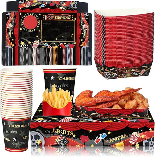72 Pcs Movie Night Party Supplies Snack Trays Boxes with Disposable