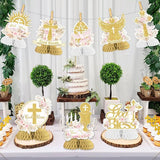 8 Pieces Baptism Honeycomb Centerpieces for Girls Pampas Grass