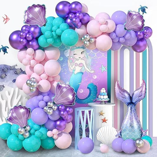 Mermaid Balloon Garland Arch Kit Pastel Pink Purple Green Balloons