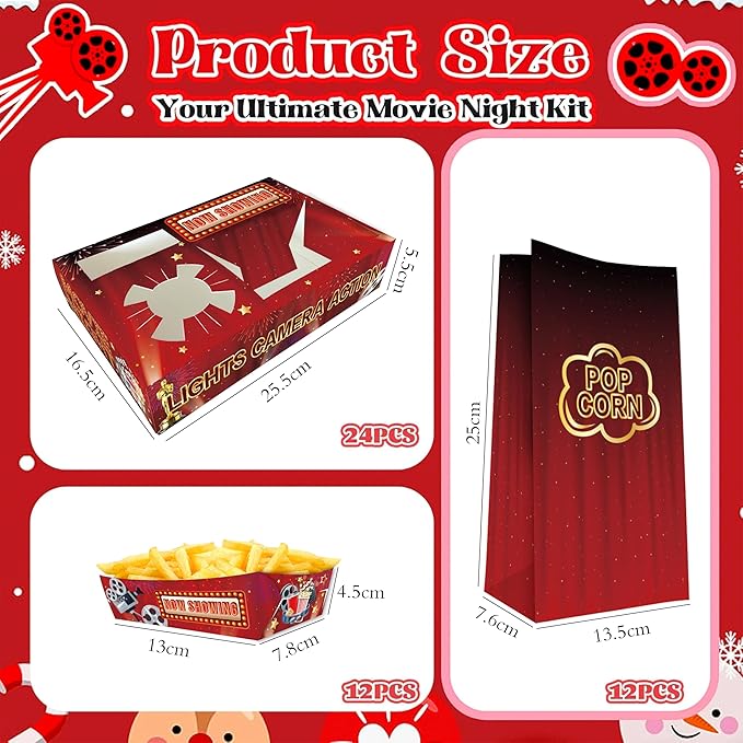 48PCS Classic Hollywood Movie Night Snack Box Set 24 Popcorn Boxes +
